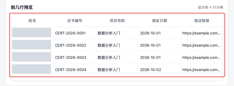 导入数据的前几行示例怎样核对?